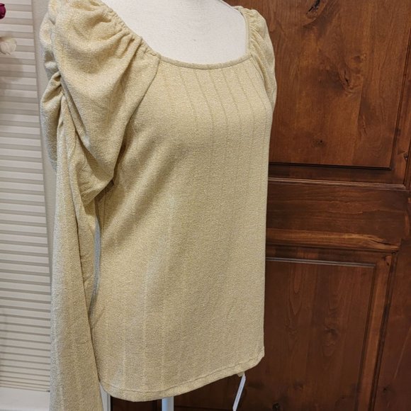 New Zac & Rachel Shirred Square Neck Bodice Top White Swan with Gold Lurex M - Picture 9 of 14